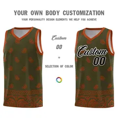 Olive Texas Orange Cashew Pattern Basketball Uniform Jersey 3