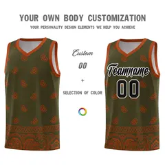 Olive Texas Orange Cashew Pattern Basketball Uniform Jersey 31