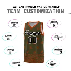 Olive Texas Orange Cashew Pattern Basketball Uniform Jersey 32