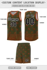 Olive Texas Orange Cashew Pattern Basketball Uniform Jersey 33