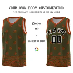 Olive Texas Orange Cashew Pattern Basketball Uniform Jersey 38
