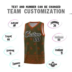 Olive Texas Orange Cashew Pattern Basketball Uniform Jersey 4
