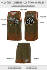 Olive Texas Orange Cashew Pattern Basketball Uniform Jersey 5
