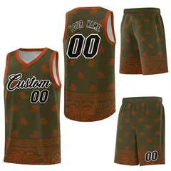 Olive Texas Orange Cashew Pattern Basketball Uniform Jersey 6