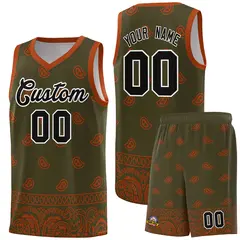 Olive Texas Orange Cashew Pattern Basketball Uniform Jersey 8