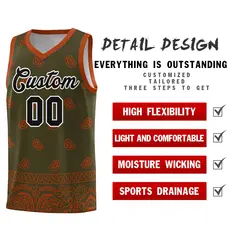 Olive Texas Orange Cashew Pattern Basketball Uniform Jersey 9