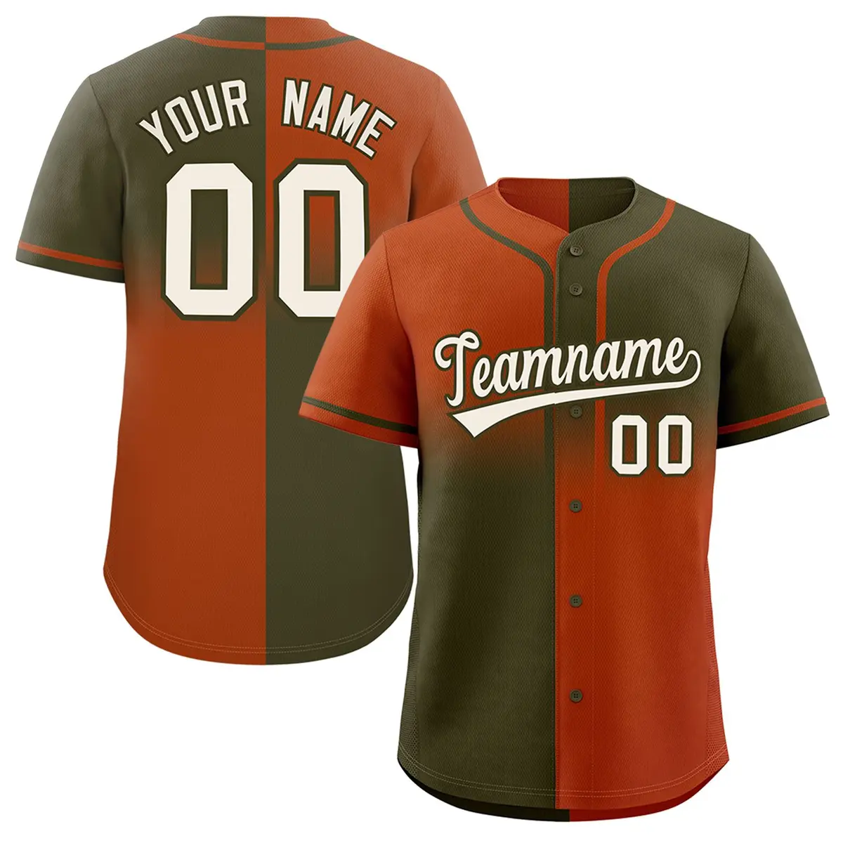 Olive Texas Orange Symmetrical Gradient Baseball Jersey