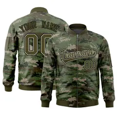 Olive Varsity Full-Zip Camo Letterman Bomber Jacket