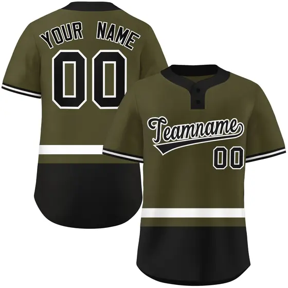 Olive White-Black Color Block Two-Button Softball Jersey