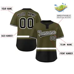 Olive White-Black Color Block Two-Button Softball Jersey 2