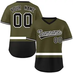 Olive White-Black Color Block V-Neck Baseball Jersey 1