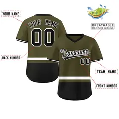 Olive White-Black Color Block V-Neck Baseball Jersey 2