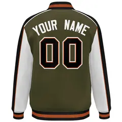 Olive White-Black Color Block Varsity Bomber Baseball Jacket 4