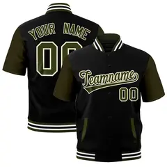 Olive White Black Full-Snap Short Sleeve Varsity Jacket 1