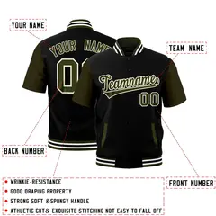 Olive White Black Full-Snap Short Sleeve Varsity Jacket 2