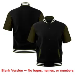 Olive White Black Full-Snap Short Sleeve Varsity Jacket 7