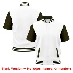 Olive White Black Full-Snap Short Sleeve Varsity Jacket 7