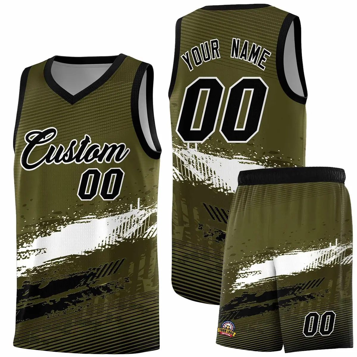 Olive White Black Graffiti Basketball Jersey