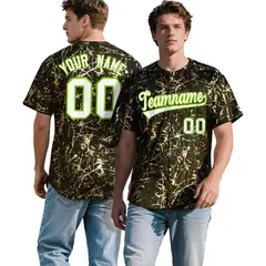 Olive White Black & Shiny Gold Cracked Foil Mesh Baseball Jersey 1