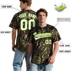 Olive White Black & Shiny Gold Cracked Foil Mesh Baseball Jersey 2