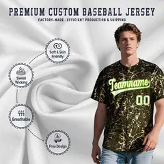 Olive White Black & Shiny Gold Cracked Foil Mesh Baseball Jersey 3