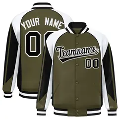 Olive White Color Block Varsity Raglan Letterman Jacket 1