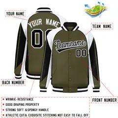 Olive White Color Block Varsity Raglan Letterman Jacket 2
