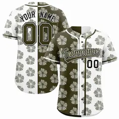 Olive White Flower Graffiti Split Baseball Jersey