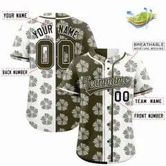 Olive White Flower Graffiti Split Baseball Jersey 2