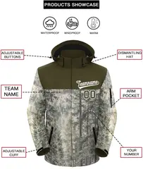 Olive White Graffiti Pattern Hooded Waterproof Outdoor Jacket 2