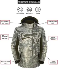 Olive White Graffiti Pattern Hooded Waterproof Outdoor Jacket 2