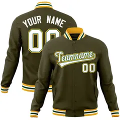 Olive White-Green Varsity Full-Snap Letterman Jacket
