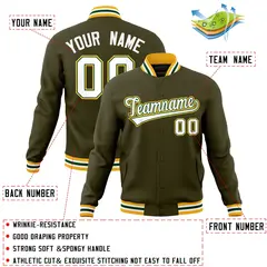 Olive White-Green Varsity Full-Snap Letterman Jacket 4