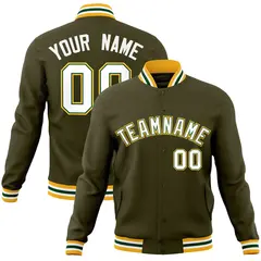 Olive White-Green Varsity Full-Snap Letterman Jacket