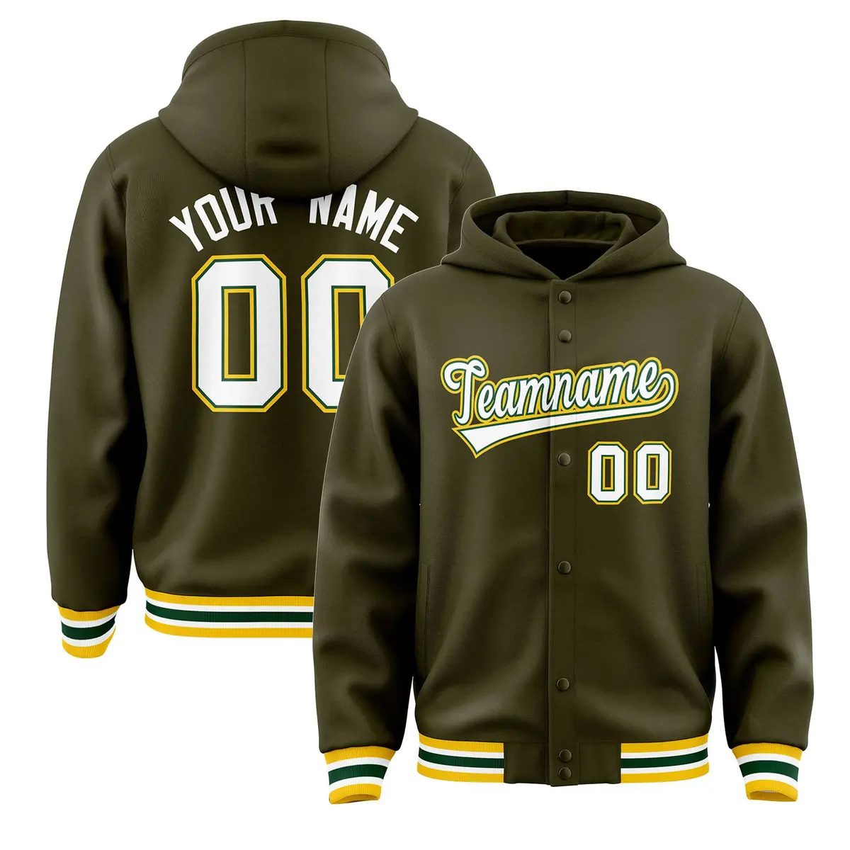Olive White-Green Varsity Letterman Classic Hoodie Jacket