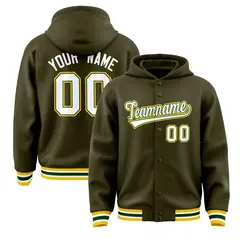Olive White-Green Varsity Letterman Classic Hoodie Jacket 1