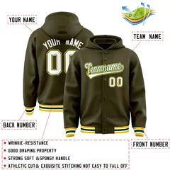 Olive White-Green Varsity Letterman Classic Hoodie Jacket 4