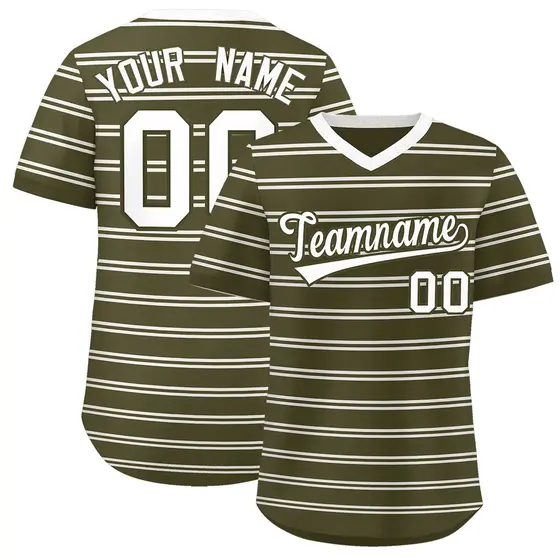 Olive White Horizontal Stripe Pullover Baseball Jersey