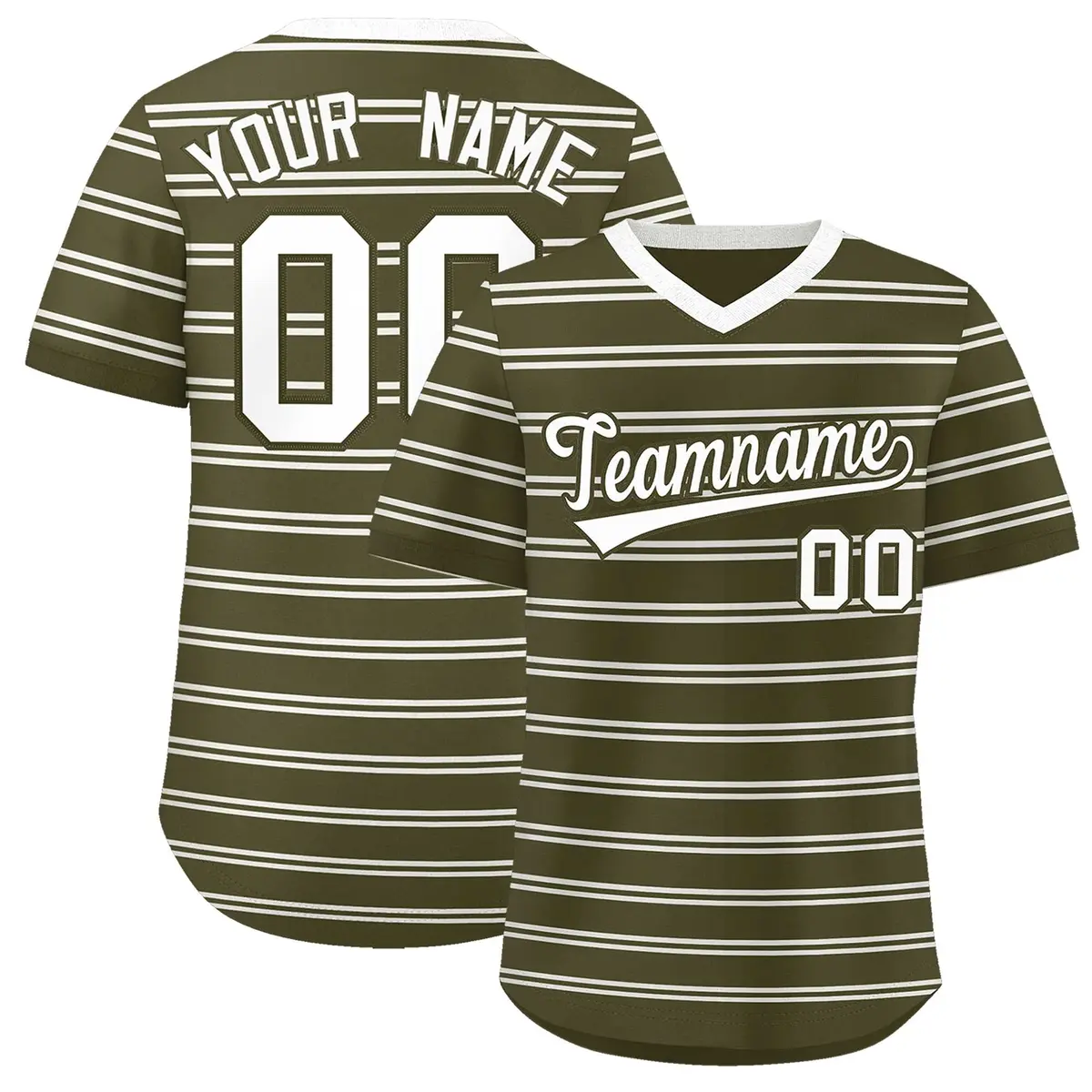 Olive White Horizontal Stripe Pullover Baseball Jersey