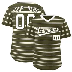 Olive White Horizontal Stripe Pullover Baseball Jersey 1