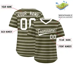 Olive White Horizontal Stripe Pullover Baseball Jersey 2