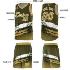 Olive White Khaki Graffiti Basketball Jersey 5