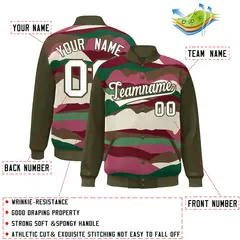 Olive White Multi Clouds Graffiti Varsity Full-Snap Jacket 2