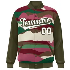 Olive White Multi Clouds Graffiti Varsity Full-Snap Jacket 3