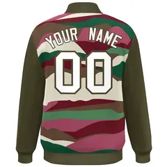 Olive White Multi Clouds Graffiti Varsity Full-Snap Jacket 4