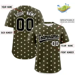 Olive White Polka Dot Graffiti Authentic Baseball Jersey 2
