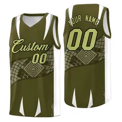 Olive White Snake Scale Venomous Fang Graffiti Basketball Jersey 1