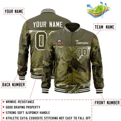 Olive White Snow Mountain Varsity Letterman Bomber Jacket 2