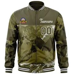 Olive White Snow Mountain Varsity Letterman Bomber Jacket 3