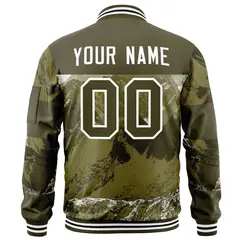 Olive White Snow Mountain Varsity Letterman Bomber Jacket 4